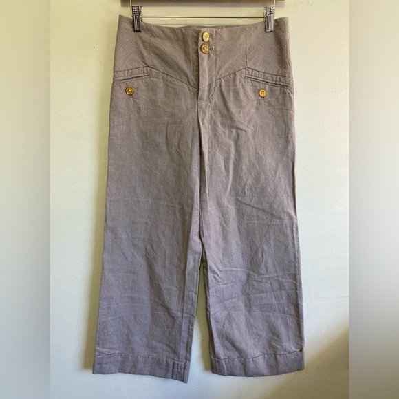 Elevenses Anthropologie Cropped Wide Leg Striped High Waist Pants Blue Size 2 - Picture 2 of 11